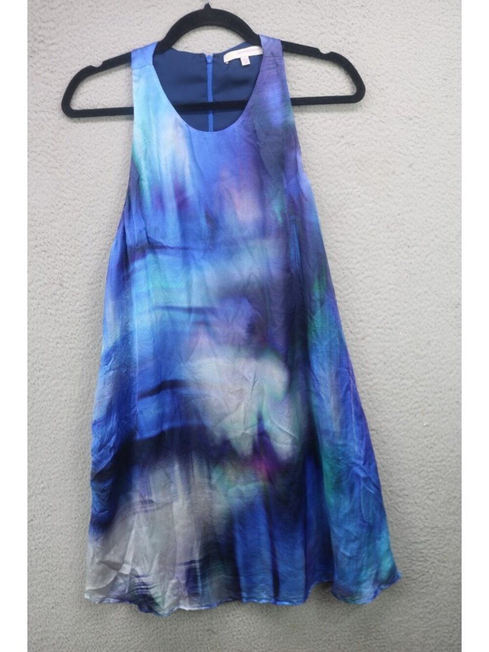 Lavender Brown Sleeveless‎ Tie Dye 100% Silk Dress-Lined-Medium-Pockets-Zip